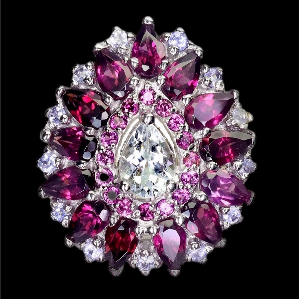 Exquisitely Unique,  Genuine Aquamarine & Garnet Ring. See Video